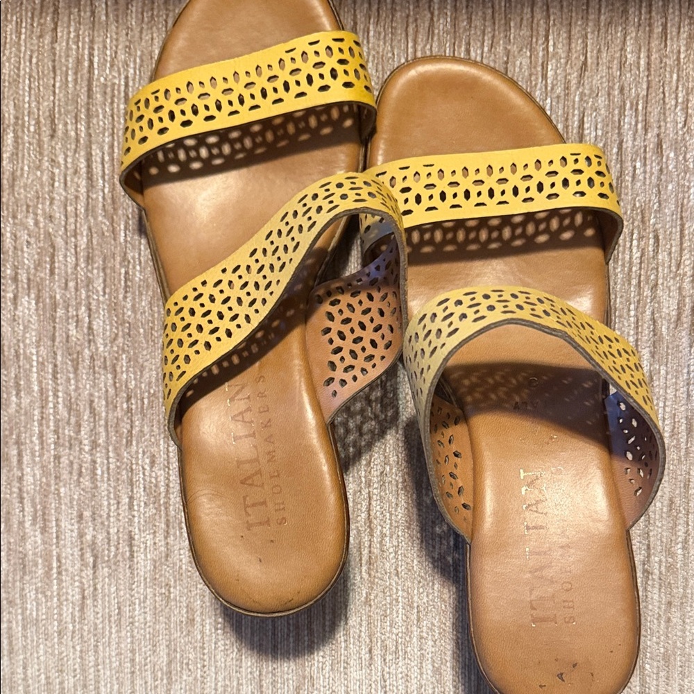Italian Shoemakers Yellow Perforated Sandals